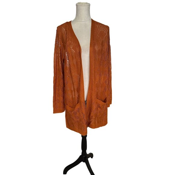 Market & Spruce Cardigan Women's Open Front Loose Knit With Pockets Crochet NWT - Picture 1 of 6